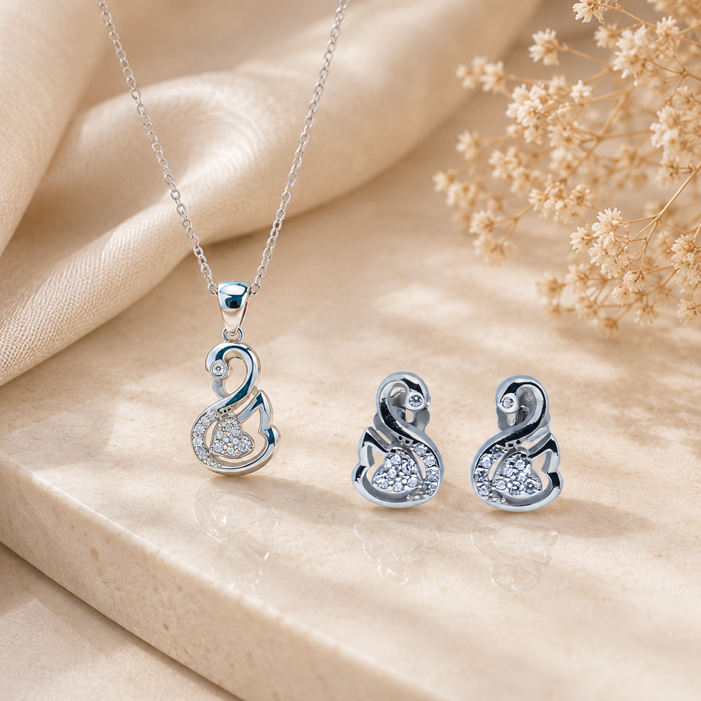 アクセサリー Pure silver set ring and necklace 925 Siller 925 Pure Silver Necklace & Earrings, Ring Combo Set