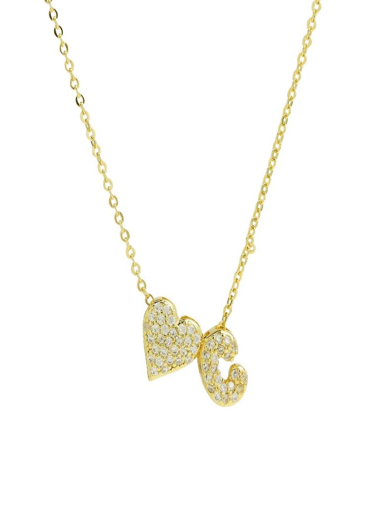 Reversible Initial Letter & Heart With Zircons Gold Plated Antitarnish Pendant : ABY0226P201GC