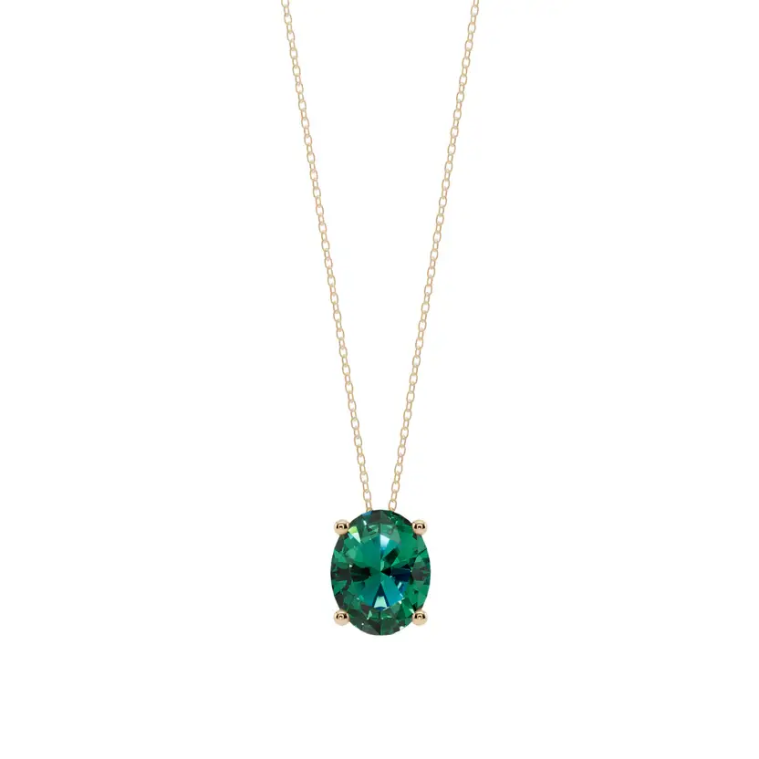 Green Oval Solitaire Pure Silver Pendant Necklace : OVAL-GRN-10-SL-G-C