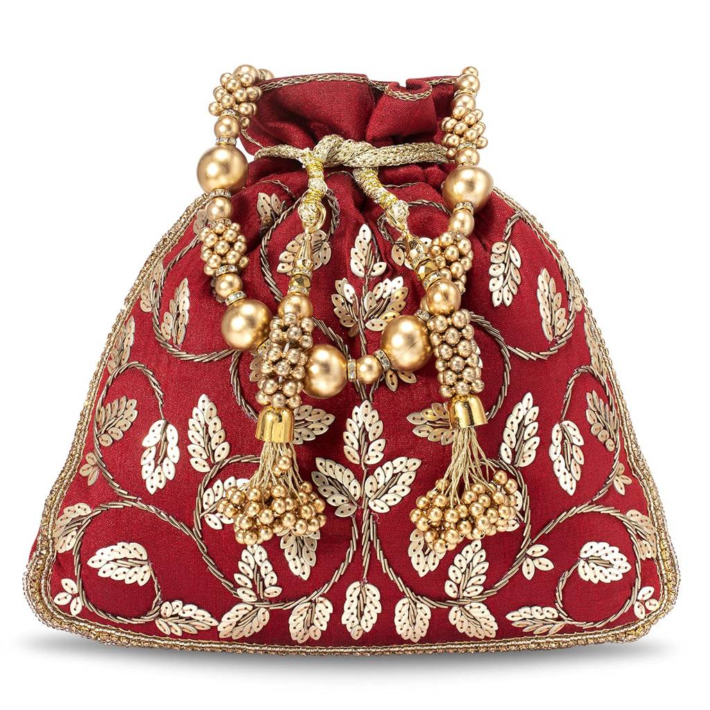 Potli Purses For Women Handmade Evening Handbag Stylish Bridal Fashion Wristlet Bag For Girls (P124C) : P12M
