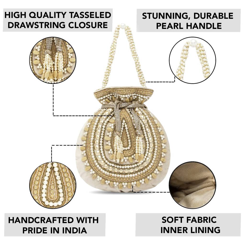 Potli Bags For Women Evening Bag Clutch Ethnic Bride Purse With Drawstring(P92Crm) : P92G