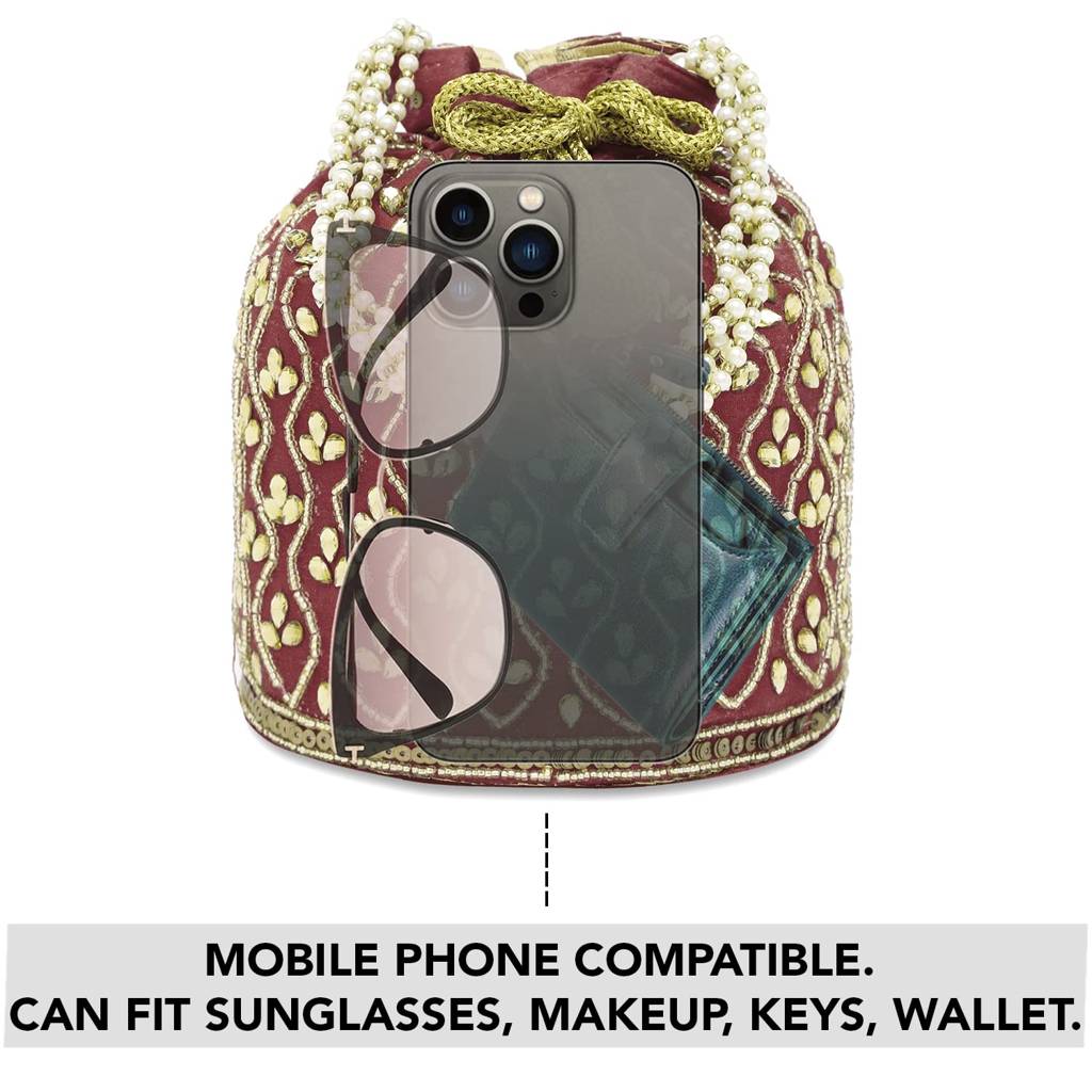 Potli Bag For Women Handmade Evening Wristlet Handbag Stylish Bridal Purse Fashion Bag For Girls (P88B) : P88M