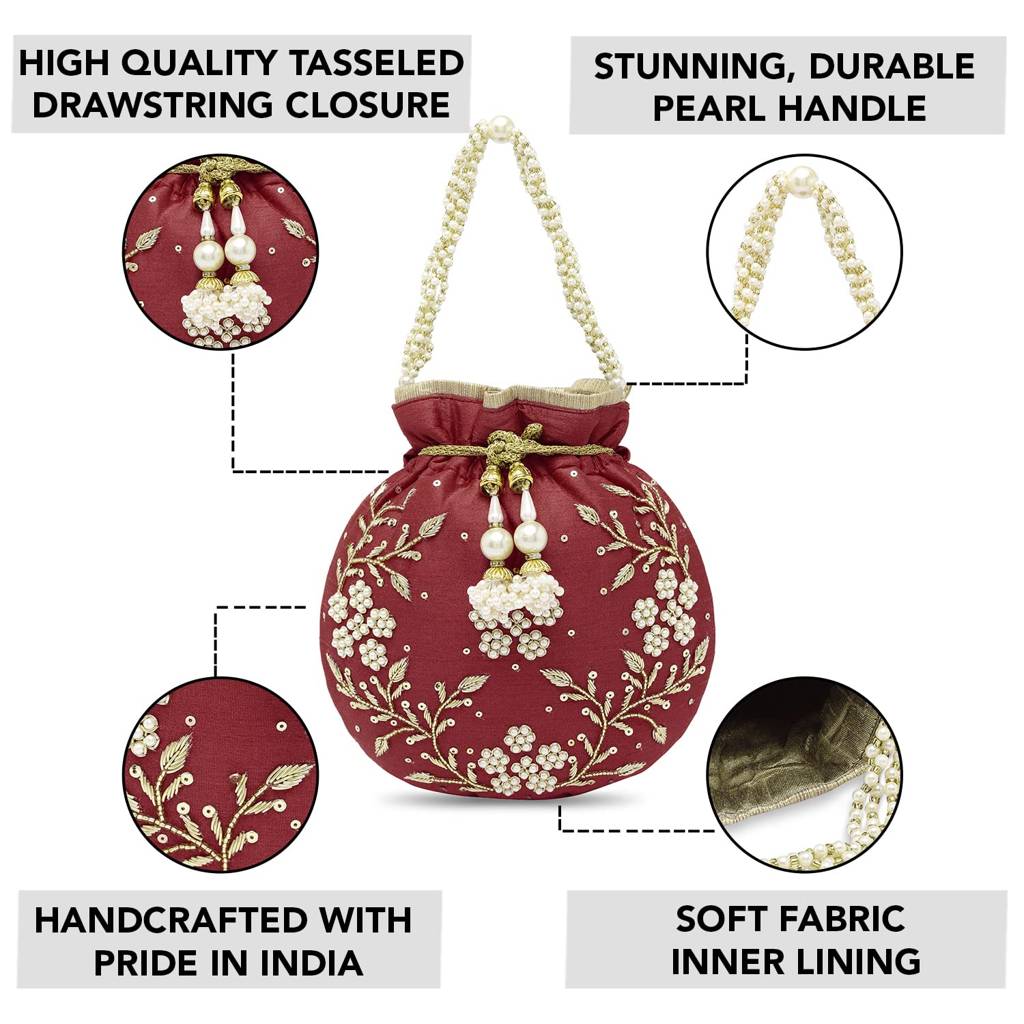 Rani Potli Bags For Women Evening Bag Clutch Ethnic Bride Purse With Drawstring (P86Rp) : P86M