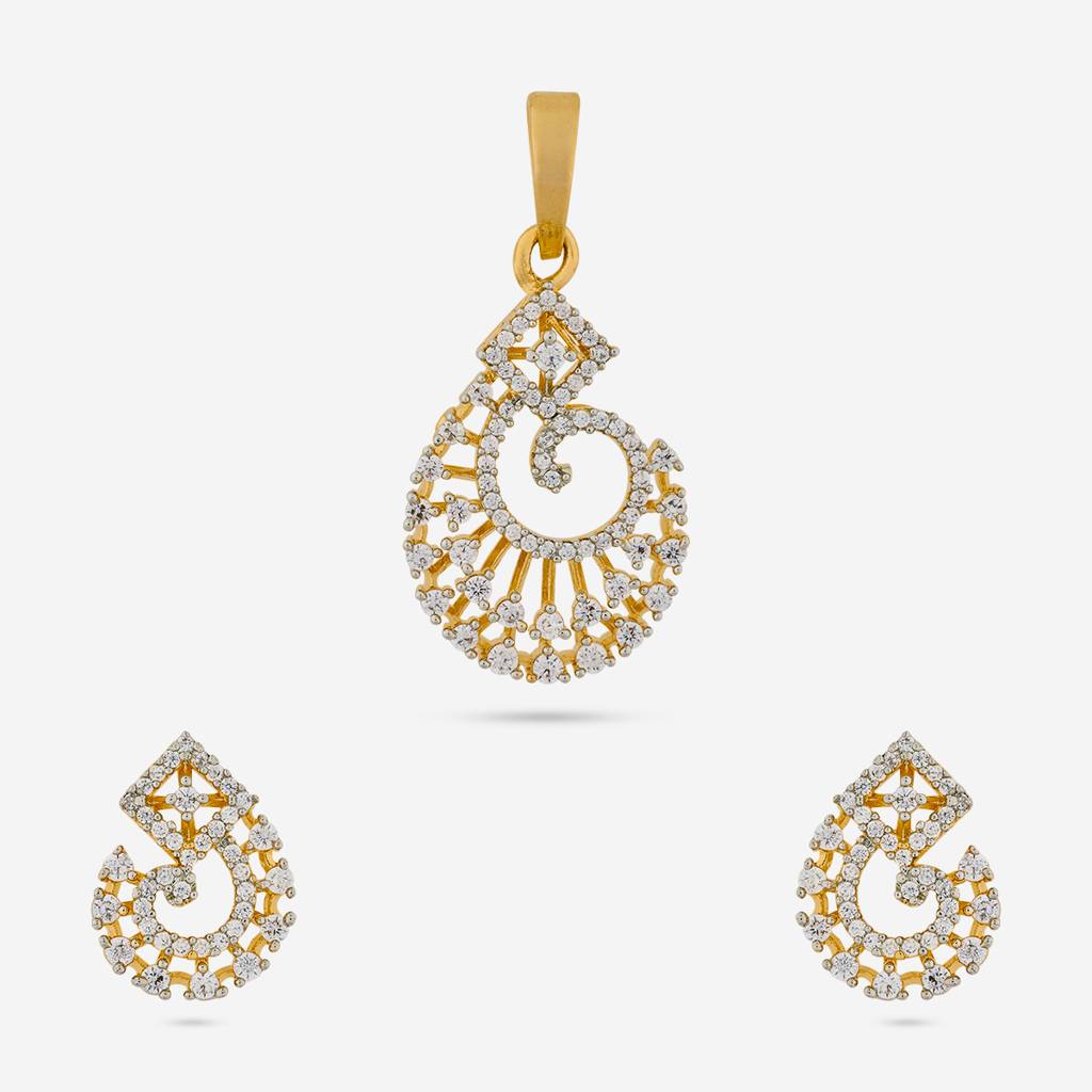 White Rodium-Gold Plated - Party Wear Zircon Pendant Set - 457302 : 457302