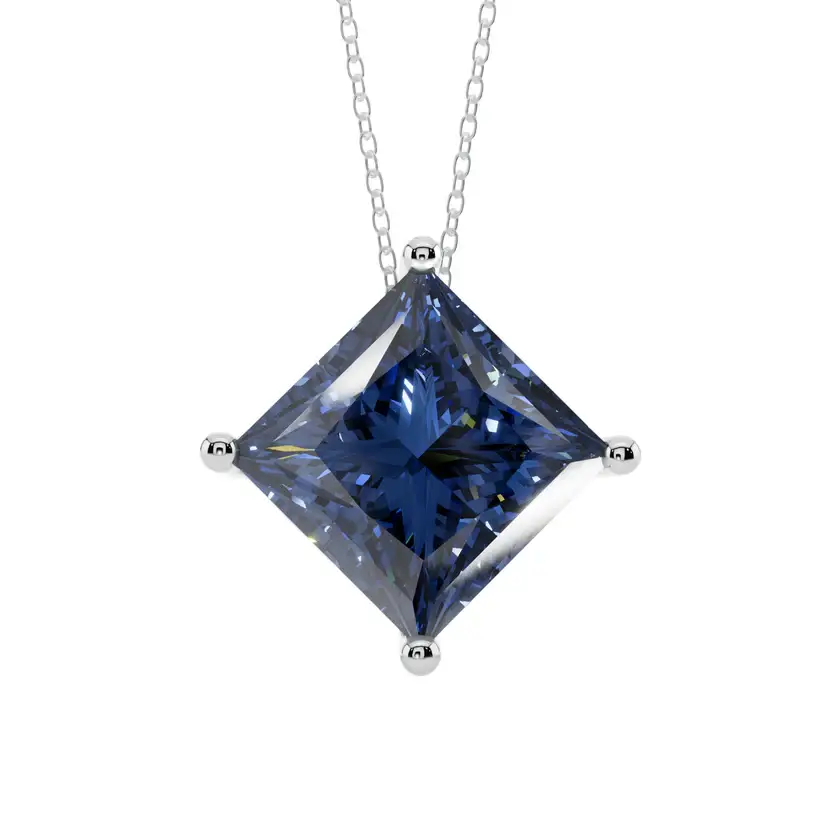 Blue Princess Solitaire Semi Silver Pendant Necklace : PRCS-BLU-10-SM-W