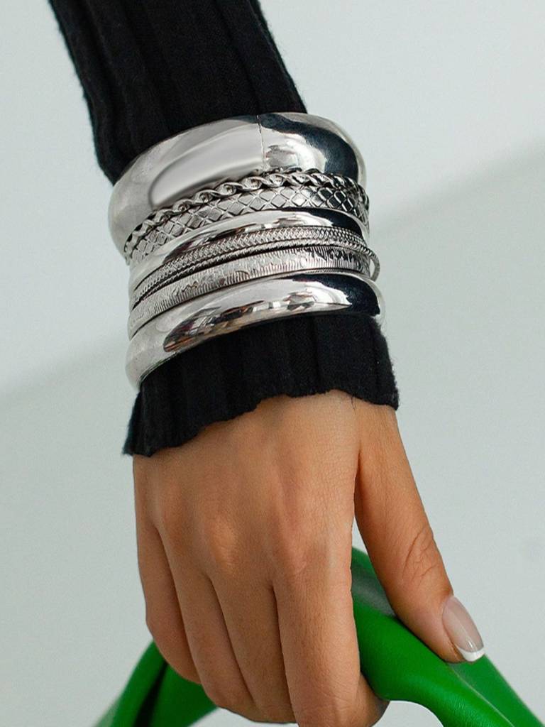 Set Of 8 - Plated Anti-Tarnish Statement Bold Bangle Stack Bracelets : ASX1225B5535S