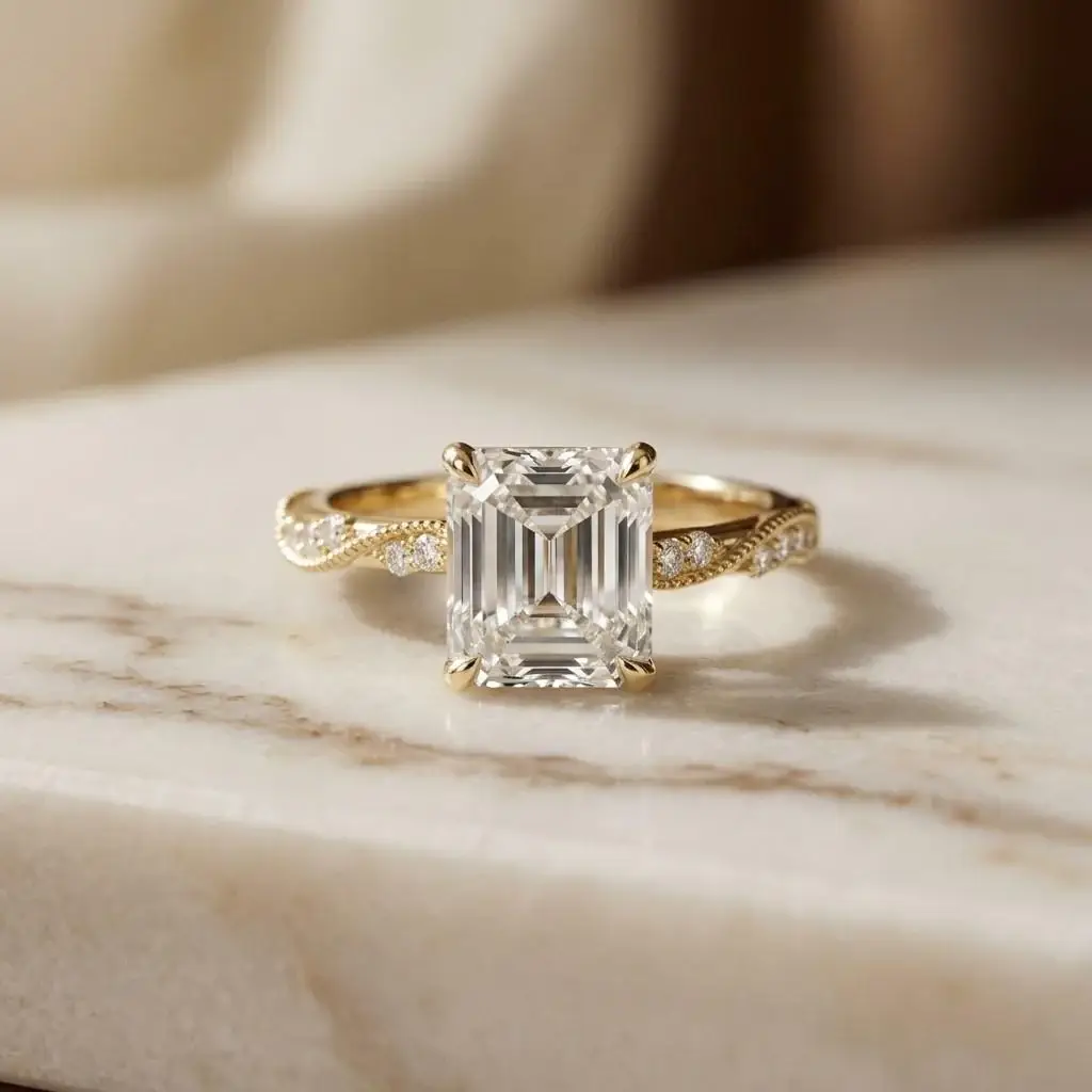2.99Ct Moissanite Asscher Cut Pave Twist Ring : ZLM10020Y-10N