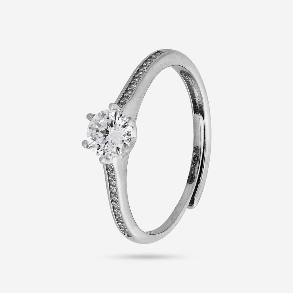 White Rhodium - Plated Office Wear Silver Finger Ring - 448494 : 448494
