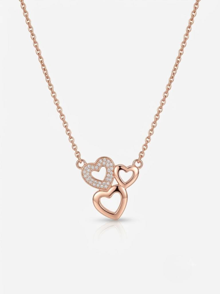 925 Sterling Silver Forever Together Heart Trio Necklace For Women : NEC-59