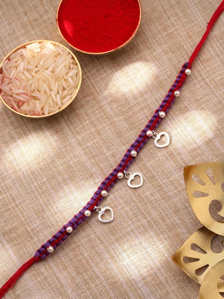 Eternz Certified Jewellery - Kicky & Perky 925 Sterling Silver Heart & Pearl Charm Rakhi – Rhodium Plated Thread Rakhi For Brothers (One Size)
