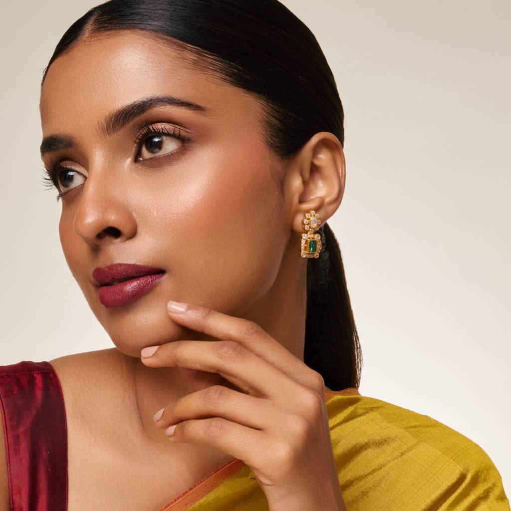 Green Gold - Plated Festive Temple Earring - 467471 : 467471