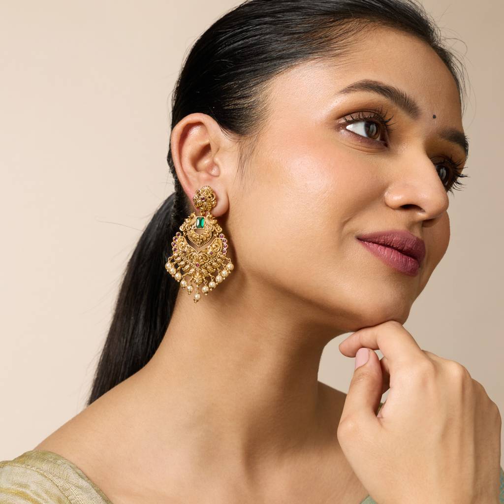 Ruby-Green Gold - Plated Bridesmaid Antique Earring - 453876 : 453876