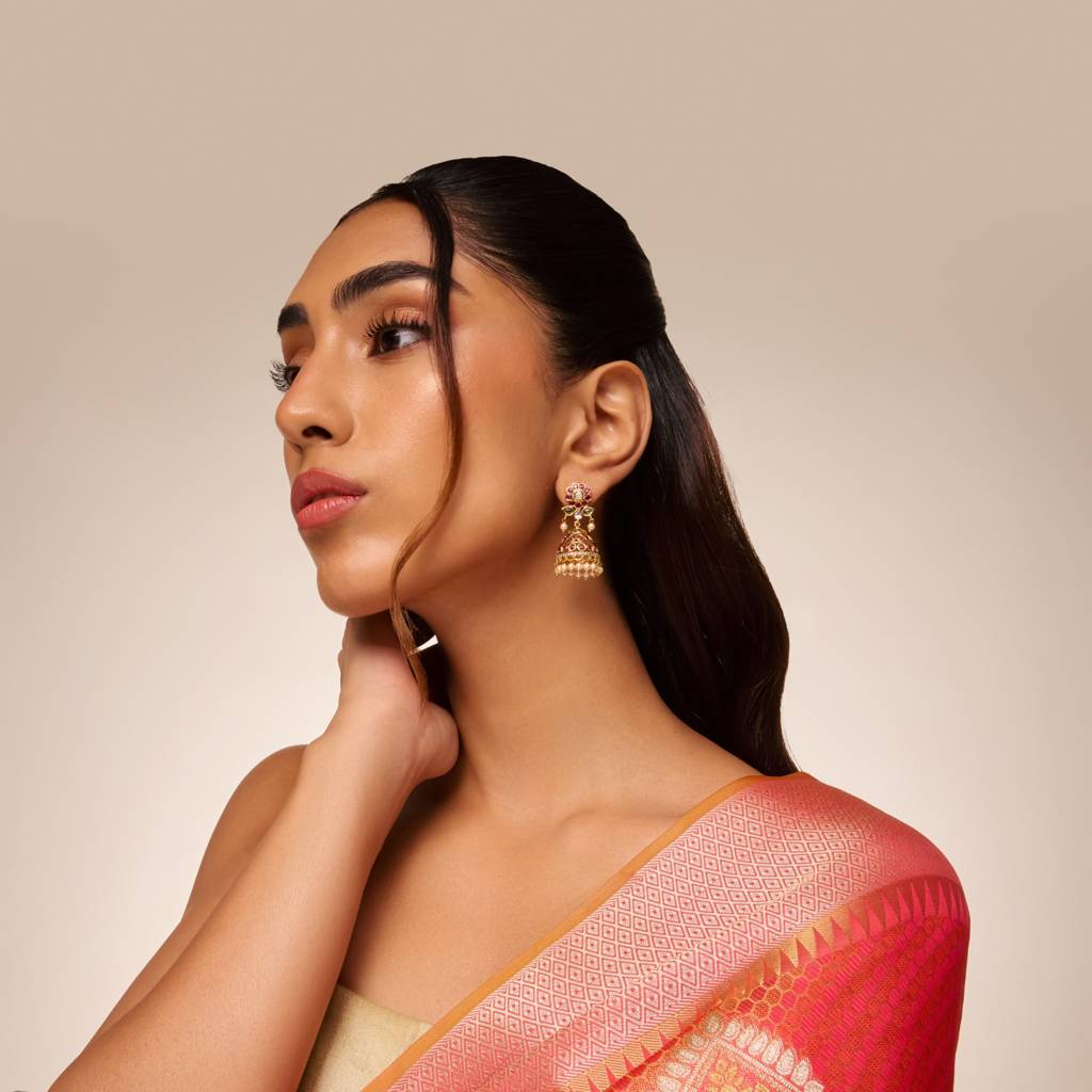 Ruby-Green Gold - Plated Festive Antique Earring - 469319 : 469319