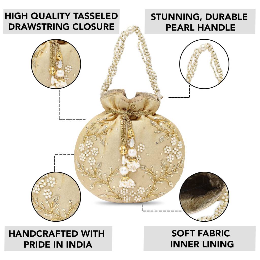Rani Potli Bags For Women Evening Bag Clutch Ethnic Bride Purse With Drawstring (P86Rp) : P86G
