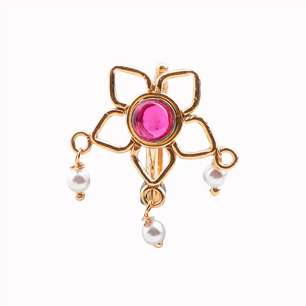 Pink Flower Clip-On Nose Pin | 22K Gold-Plated (Large) : 69410199