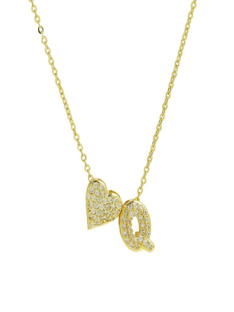 Reversible Initial Letter & Heart With Zircons Gold Plated Antitarnish Pendant : ABY0226P201GQ