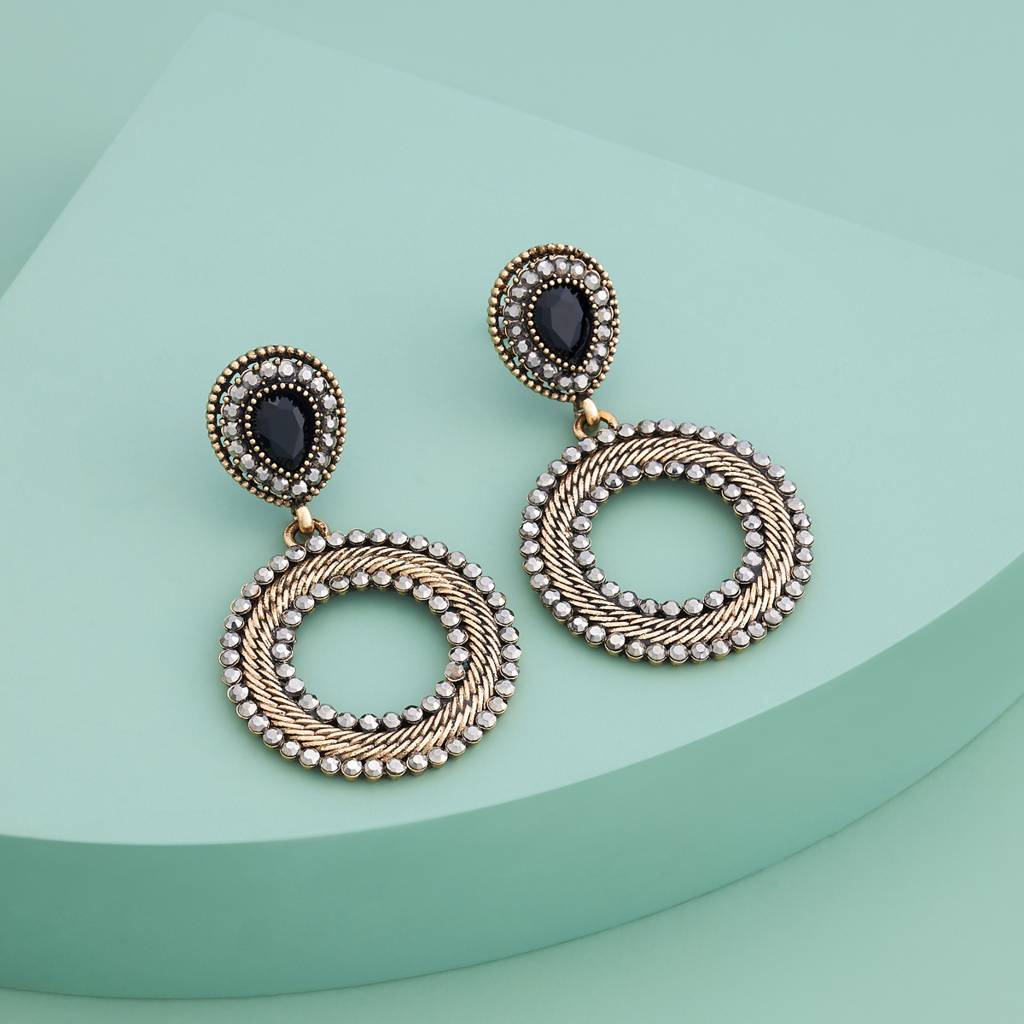 Black Oxidised - Plated Casual Wear Trendy Earring - 450659 : 450660