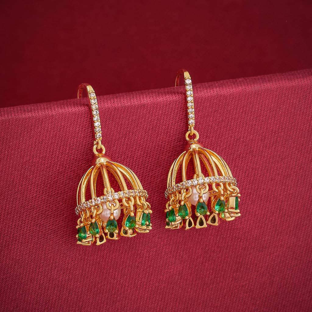 Gold - Plated Party Wear Zircon Earring - 442932 : 442933