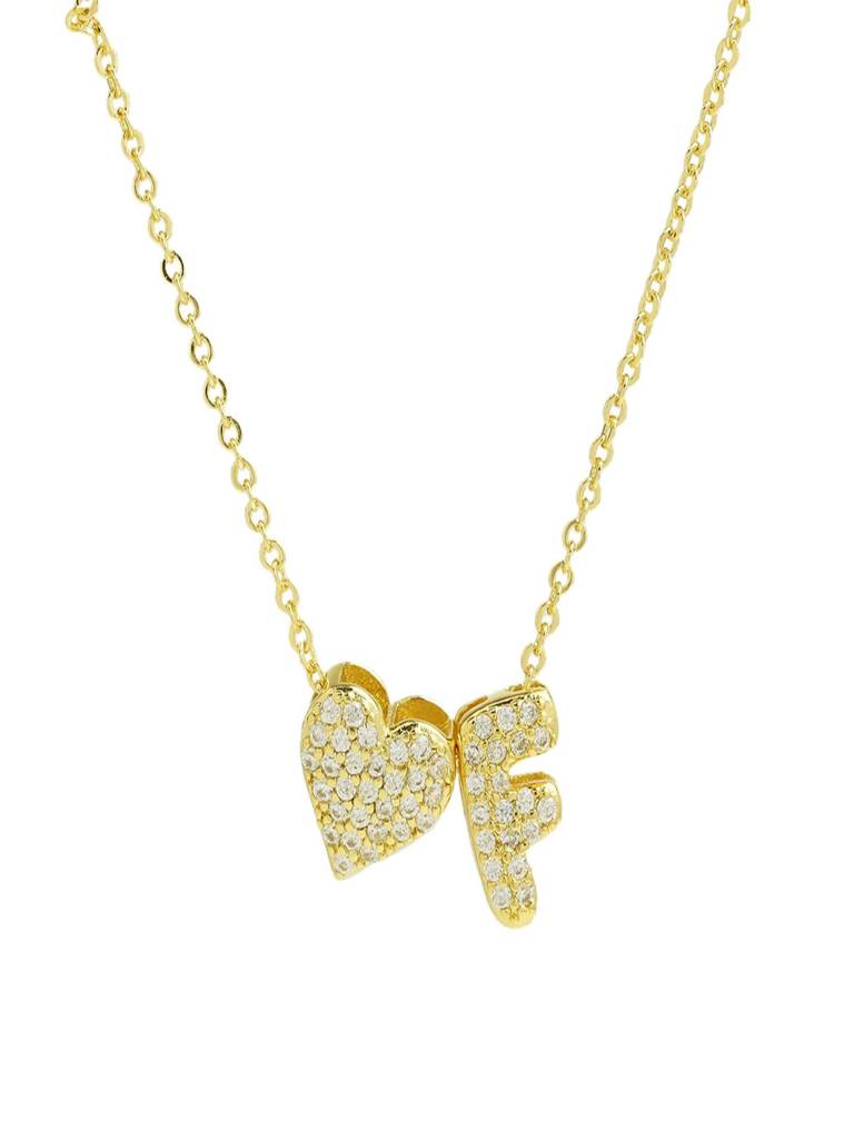 Reversible Initial Letter & Heart With Zircons Gold Plated Antitarnish Pendant : ABY0226P201GF