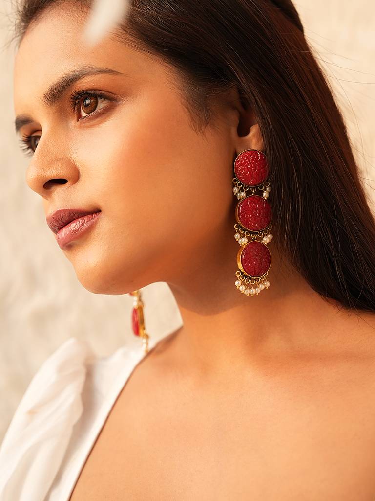 Red Monalisa Stone Drop Earrings : 340EAR22RJ