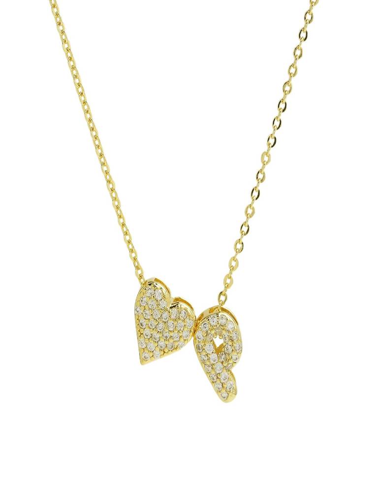 Reversible Initial Letter & Heart With Zircons Gold Plated Antitarnish Pendant : ABY0226P201GP