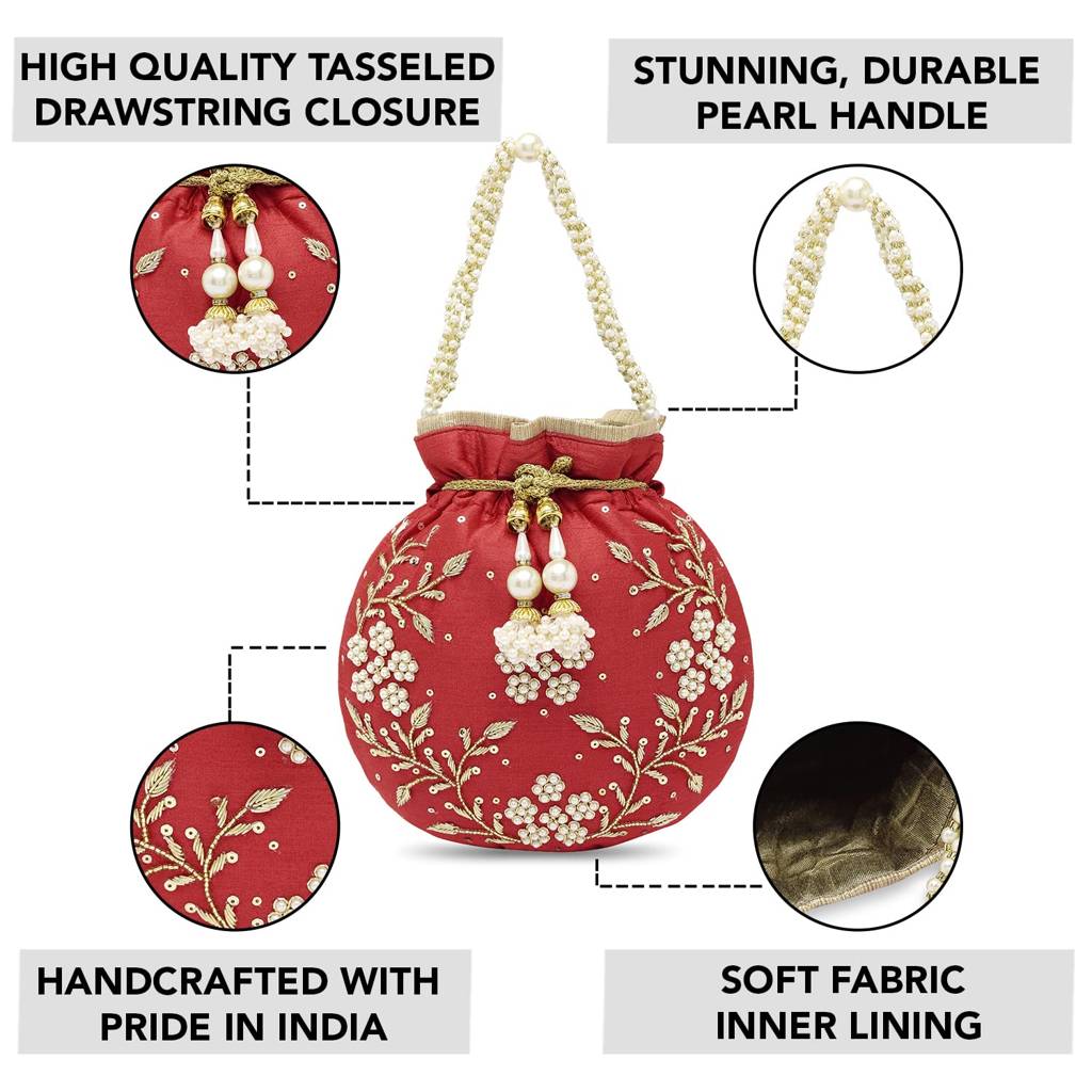 Rani Potli Bags For Women Evening Bag Clutch Ethnic Bride Purse With Drawstring (P86Rp) : P86R