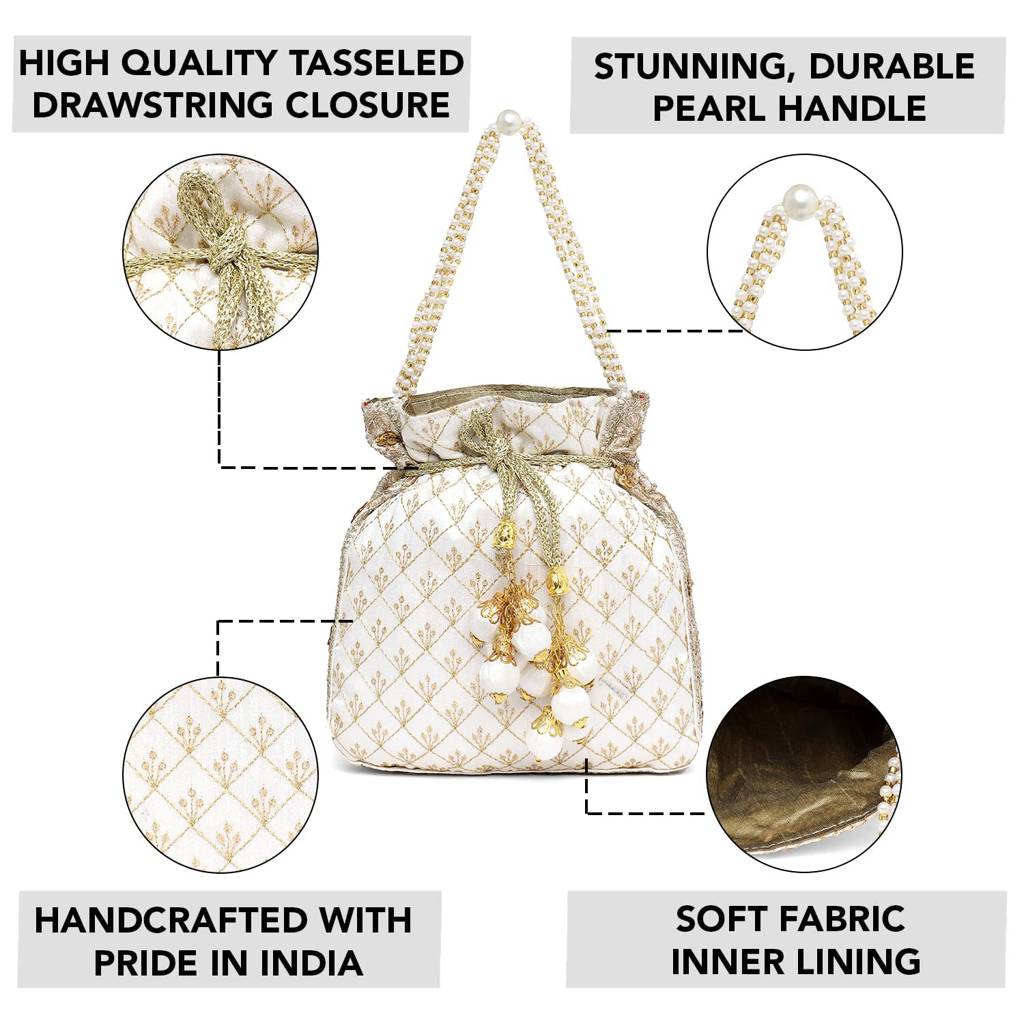 Zari Sequence Potli Bag For Women Stylish Handmade Wristlet Handbag Bridal Purse : P26W
