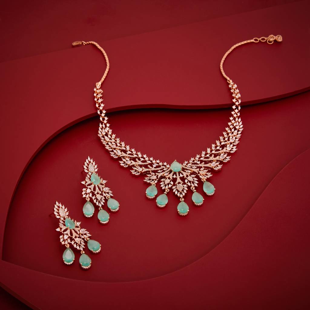 Gold-Rose - Plated Party Wear Zircon Necklace - 469931 : 469932