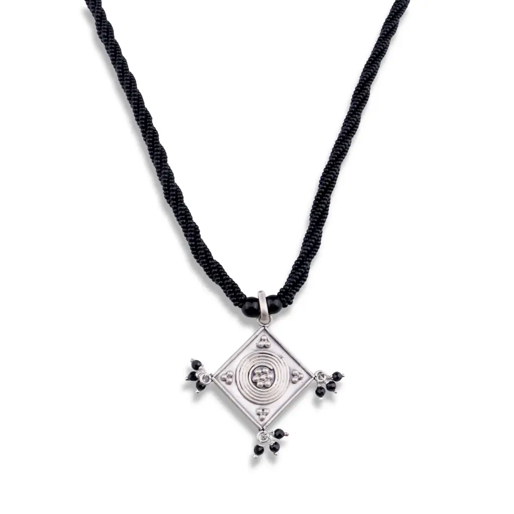 Oxidised Silver Diamond Filigree Mangalsutra : 94400919