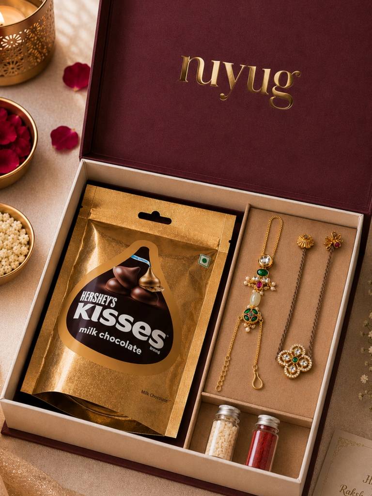 Eternz Certified Jewellery - Nuyug Rajwada Bhaiya Bhabhi Rakhi Hamper (Adjustable)