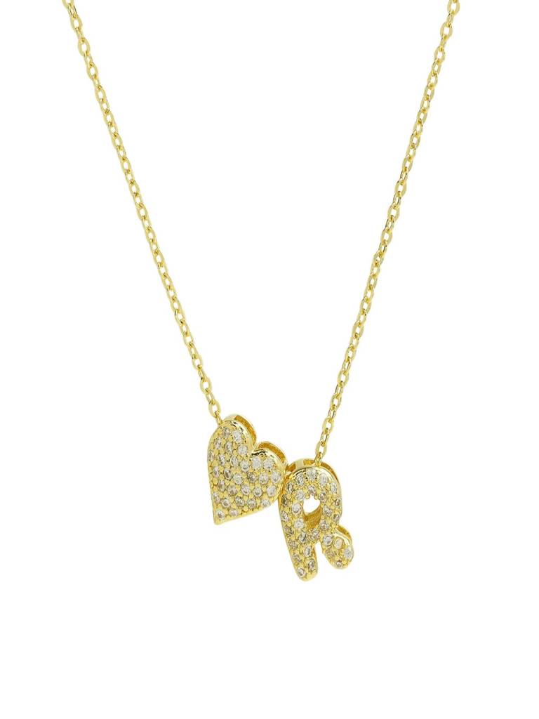 Reversible Initial Letter & Heart With Zircons Gold Plated Antitarnish Pendant : ABY0226P201GR