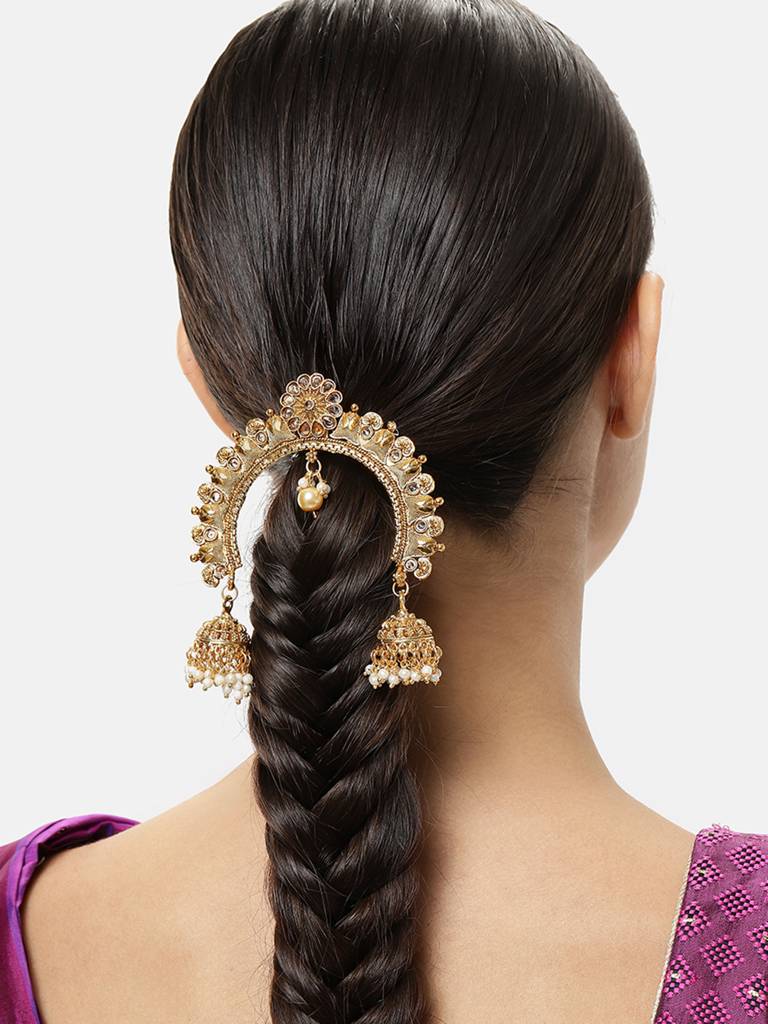 Ethnic Hair Juda Pin with Kundan Beads, 9.5cm Length, Copper Material Photos by Tamilar Trends Bondy (@tamilar_trends_bondy  main image 3