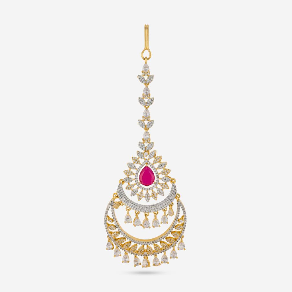 Ruby Rodium-Gold - Plated Bridesmaid Zircon Tikka - 457846 : 457846