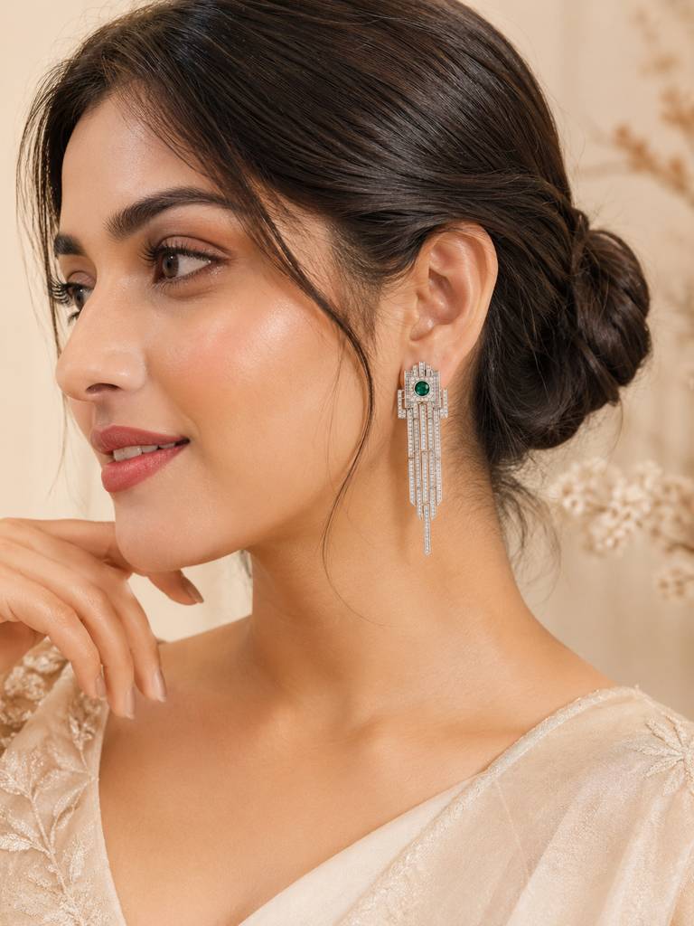 Emerald Crystal Art Deco Drop Earrings : AN-LJ-GO-0084-DE