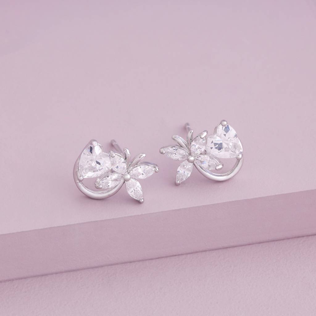 White - Plated Casual Wear Trendy Zircon Earring - 467003 : 467004