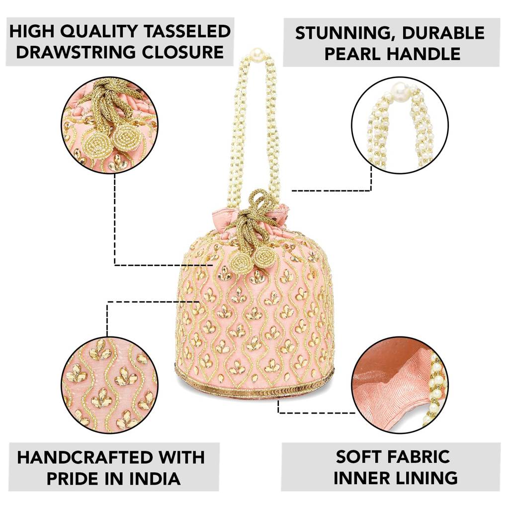 Potli Bag For Women Handmade Evening Wristlet Handbag Stylish Bridal Purse Fashion Bag For Girls (P88B) : P88PCH