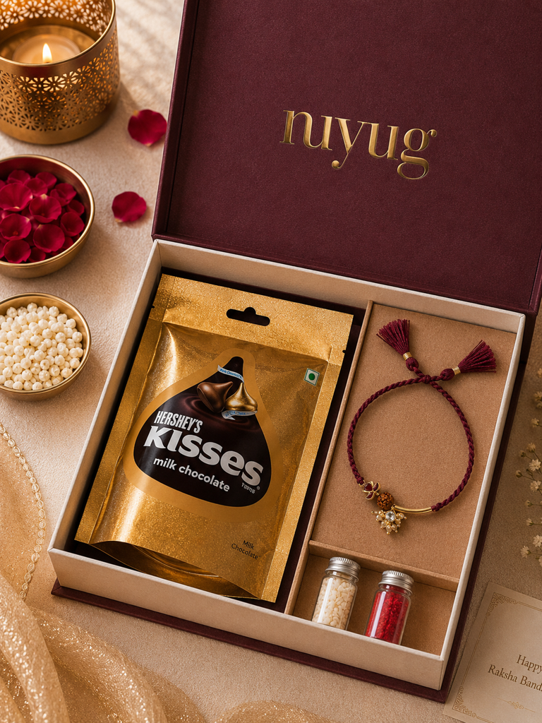 Eternz Certified Jewellery - Nuyug Divine Red Kundan Rudraksha Rakhi Hamper (Adjustable)