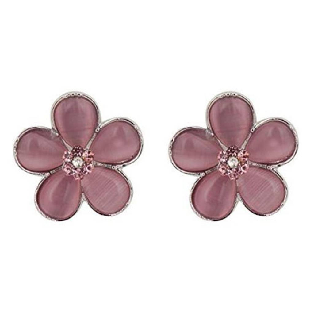 925 Silver Plated Pink Flower Stud Earrings : PX8E63