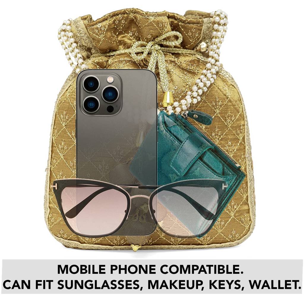 Zari Sequence Potli Bag For Women Stylish Handmade Wristlet Handbag Bridal Purse : P26BR