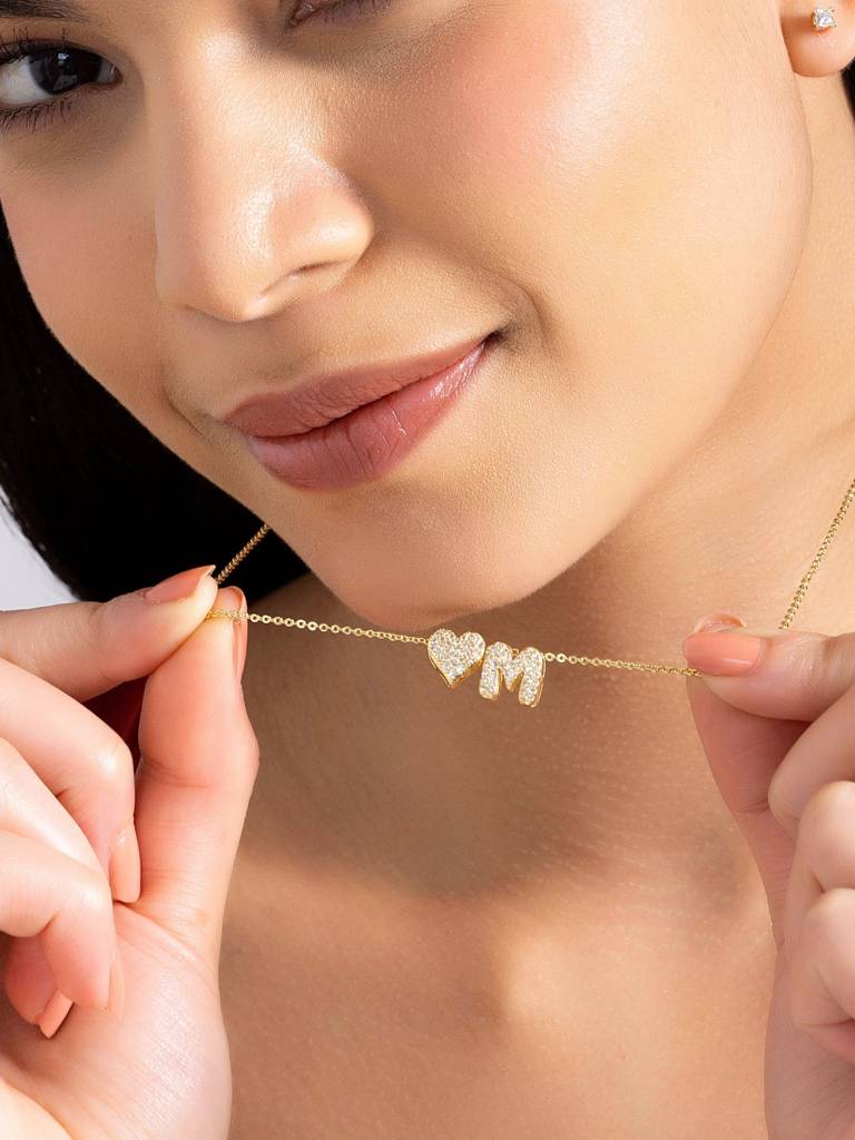 Reversible Initial Letter & Heart With Zircons Gold Plated Antitarnish Pendant : ABY0226P201GM