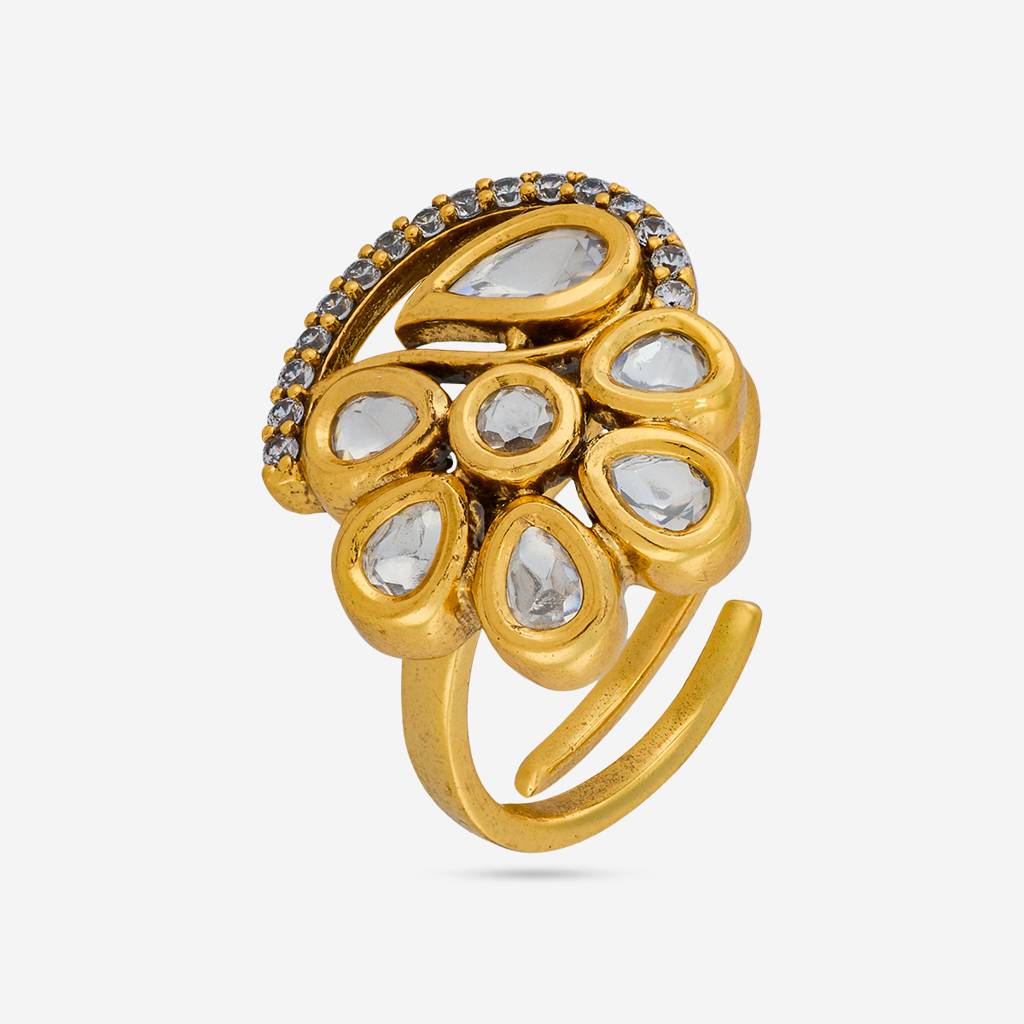 White Victorian Plated - Bridesmaid Kundan Finger Ring - 461682 : 461682