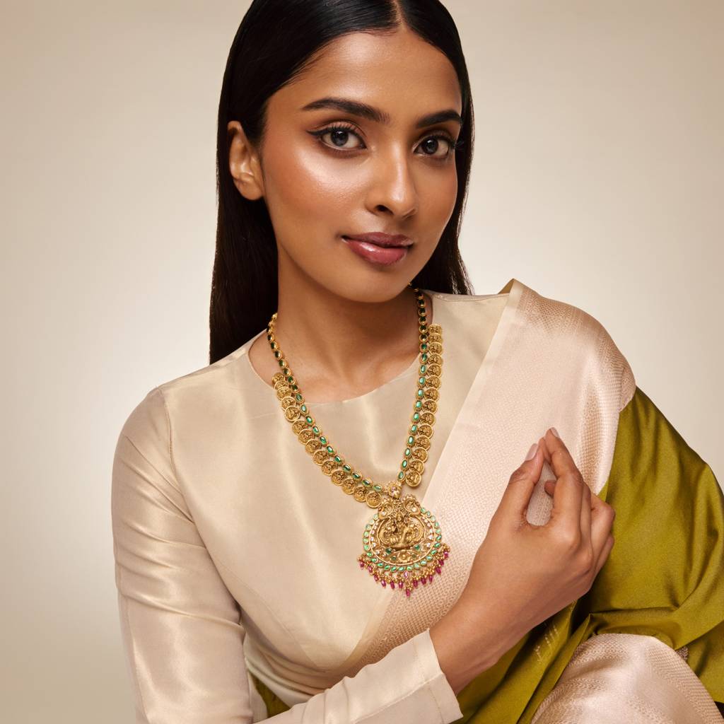 Ruby-Green Oxidised Gold - Plated Bridesmaid Temple Necklace - 461983 : 461983