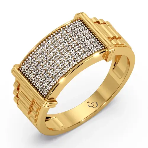 Round Brilliant Diamond Men'S Ring | Full Pavé Cluster Wide Band Design : RG-M-CC-38-YE-Silver925-LabD-9