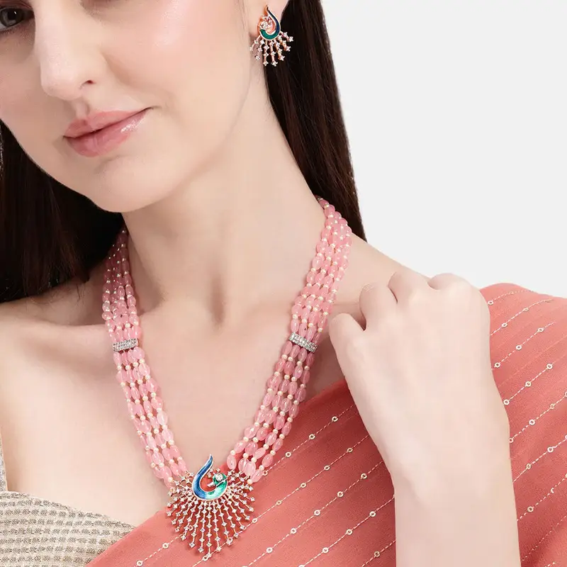 Morbagh Imperial Ruby Cz Bead Heritage Necklace Set | Reception Glam : AD-942-RGMP-NKER
