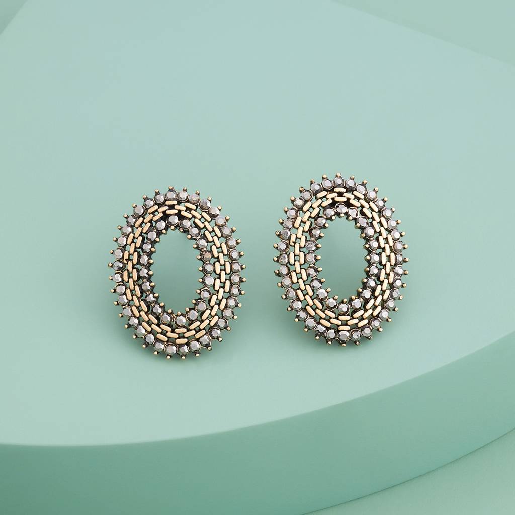 Grey Oxidised - Plated Casual Wear Trendy Earring - 450520 : 450521