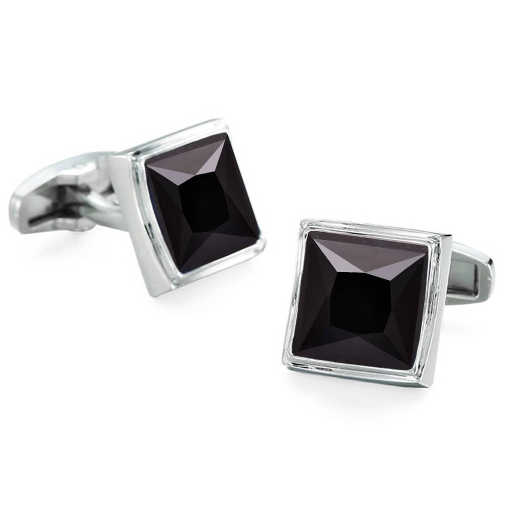 Silver Plated Black Crystal Cufflinks Wedding Business Accessories For Men Boys - Valentines Gift For Him : PX9CL23BL