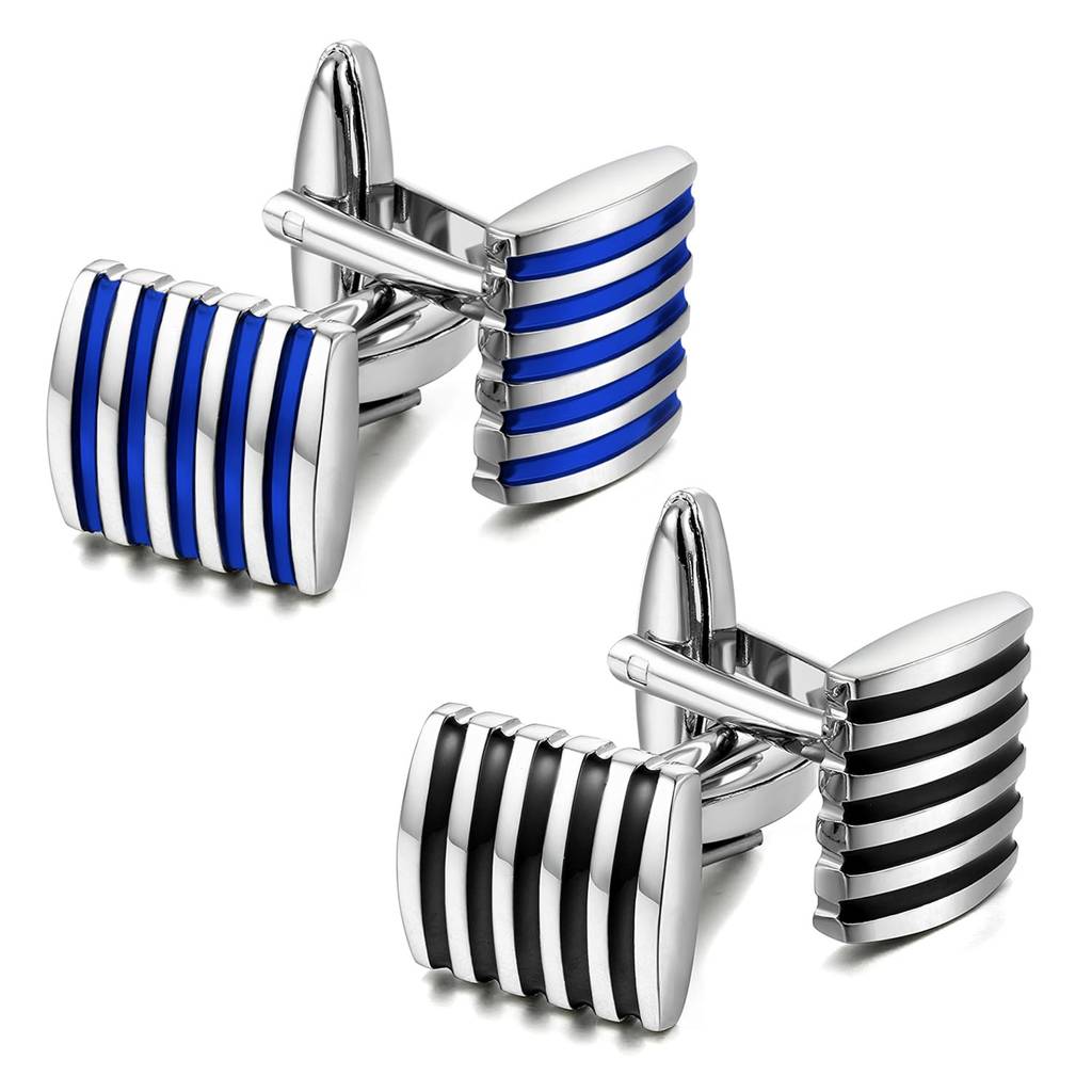 Combo Of Classic Shirt Cufflinks With Black & Blue Stripes Design Gift For Men : PX9CL09-PX9CL09BL