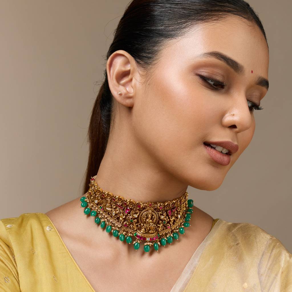 Ruby-Green Oxidised Gold - Plated Bridesmaid Temple Necklace - 449279 : 449279