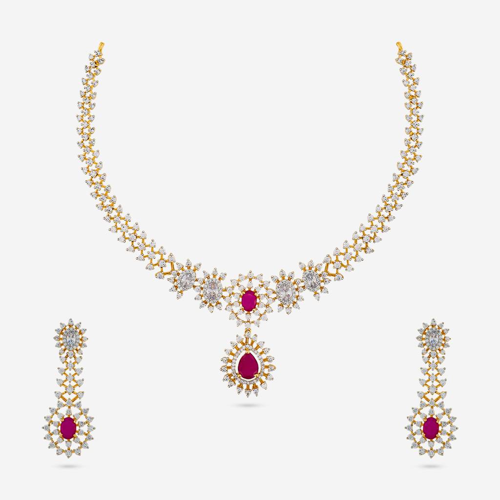 Party Wear Zircon Necklace - 453998 : 453998