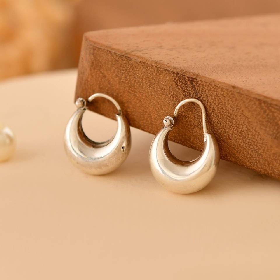 ZIRAK SILVER Zoya Chunky Silver Crescent Hoops · Eternz